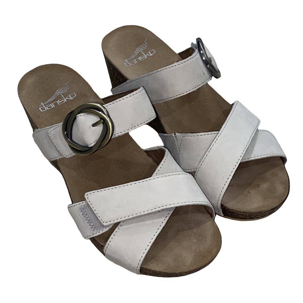 Dansko Susie Ivory Leather Wedge Slingback Sandals Clog Comfort Sz 36 US 6